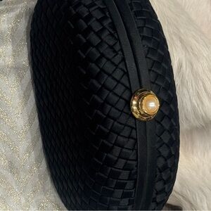 Bloomingdale's Black Woven Clutch with Gold Accent